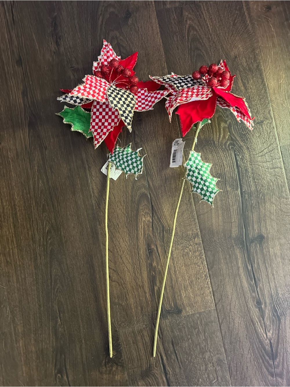 2 McKenzie-Childs Jumbo Poinsettia Stems